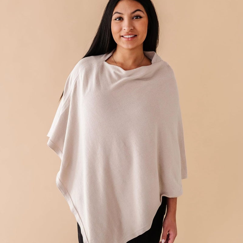 MakeMake Organics Knit Breathable Nursing Cover Up for Breastfeeding - Soft GOTS Certified Organic Cotton Breastfeeding Cover Up for Women - Privacy Feature, Beige - Image 1
